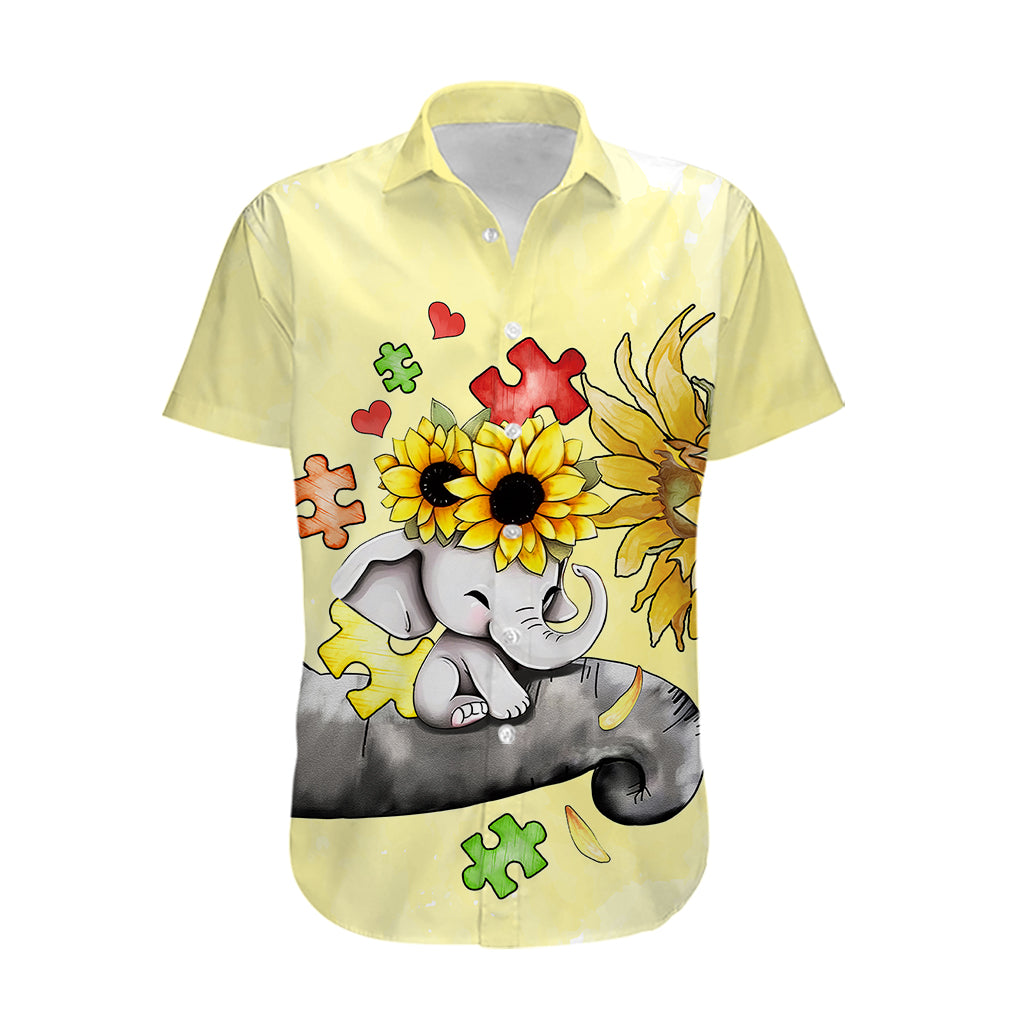 Autism Acceptance Month - Elephant With Sunflower Hawaiian Shirt TS07 - Wonder Print Shop