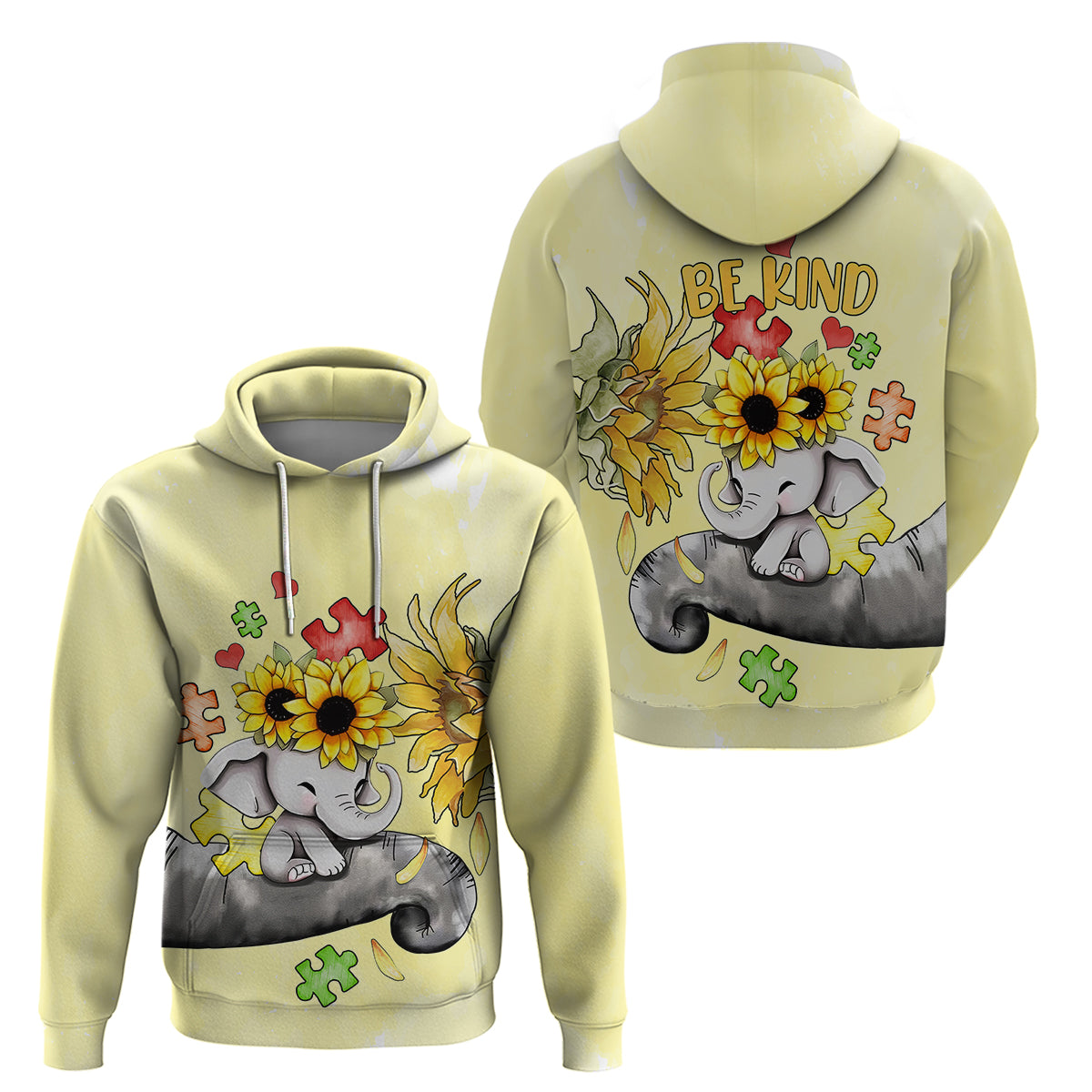 Autism Acceptance Month Elephant With Sunflower Hoodie TS07 - Wonder Print Shop
