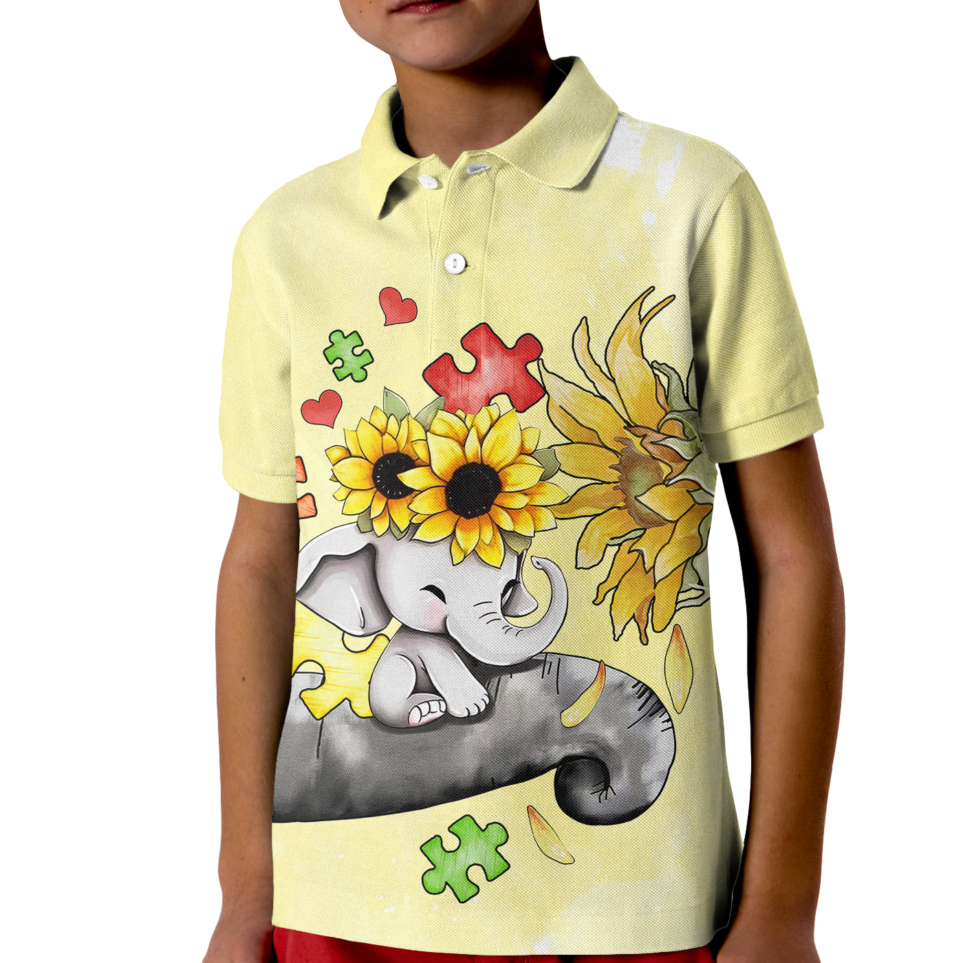 Autism Acceptance Month Elephant With Sunflower Polo Shirt for Kid TS07 - Wonder Print Shop