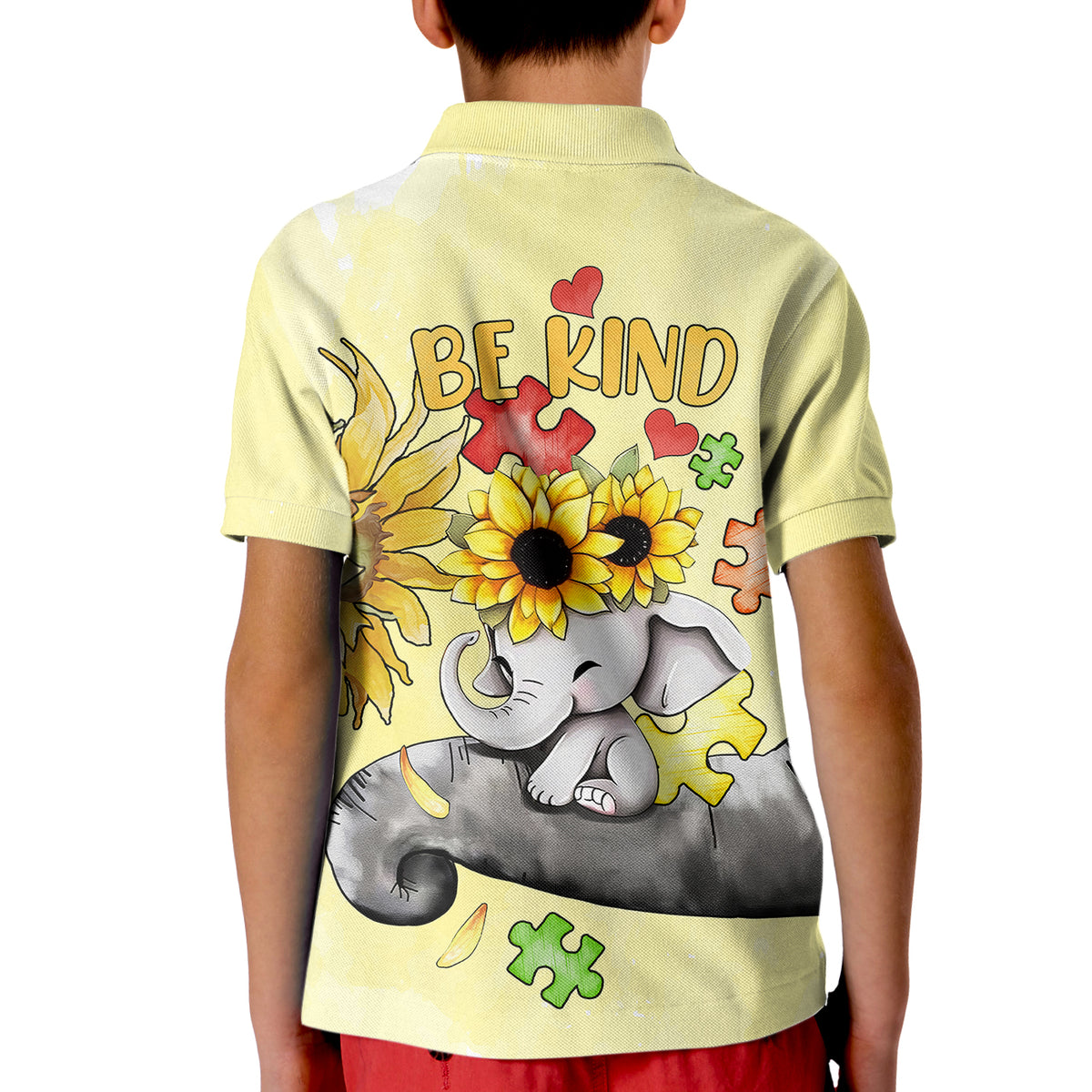 Autism Acceptance Month Elephant With Sunflower Polo Shirt for Kid TS07 - Wonder Print Shop