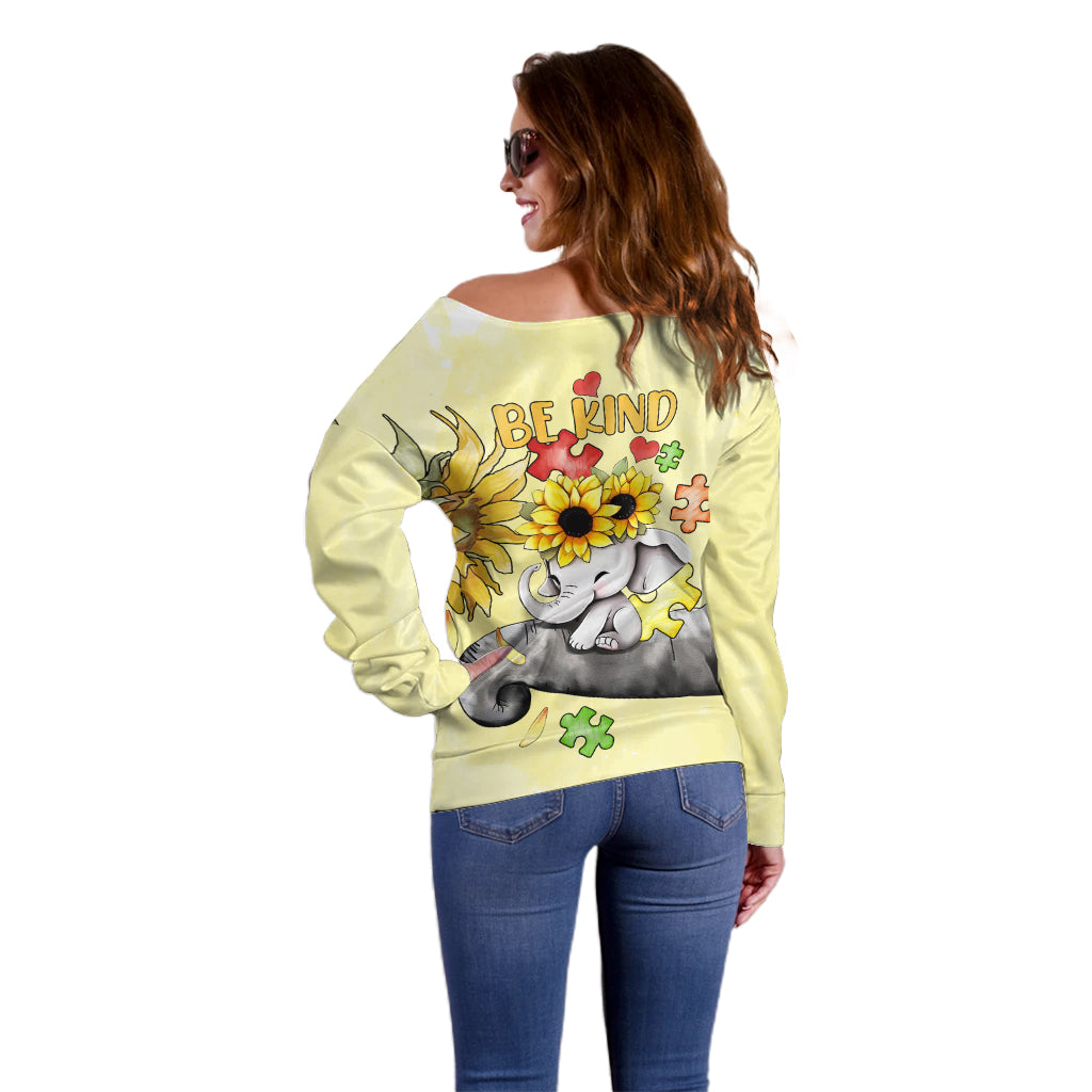 Autism Acceptance Month - Elephant With Sunflower Off Shoulder Sweater TS07 - Wonder Print Shop