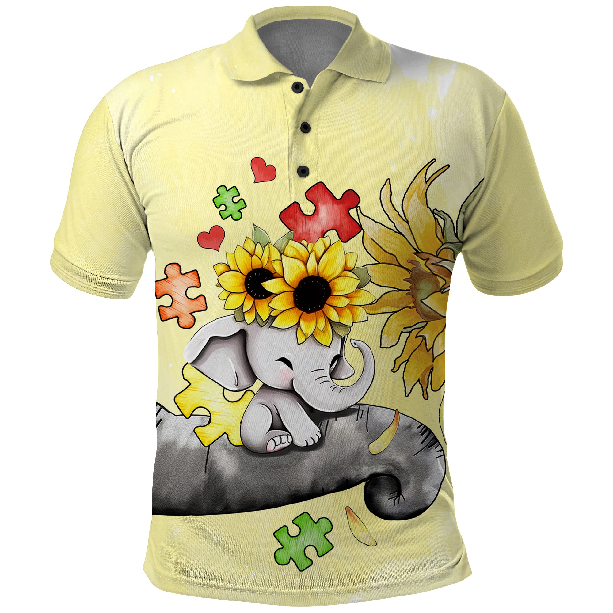 Autism Acceptance Month Elephant With Sunflower Polo Shirt TS07 - Wonder Print Shop