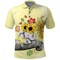 Autism Acceptance Month Elephant With Sunflower Polo Shirt TS07 - Wonder Print Shop