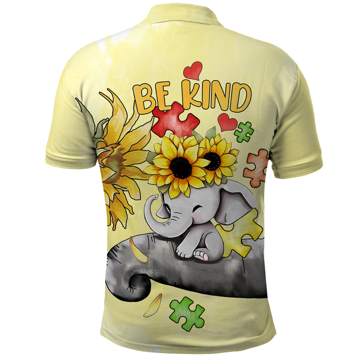 Autism Acceptance Month Elephant With Sunflower Polo Shirt TS07 - Wonder Print Shop