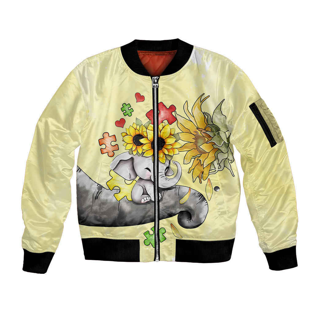 Autism Acceptance Month - Elephant With Sunflower Sleeve Zip Bomber Jacket TS07 - Wonder Print Shop