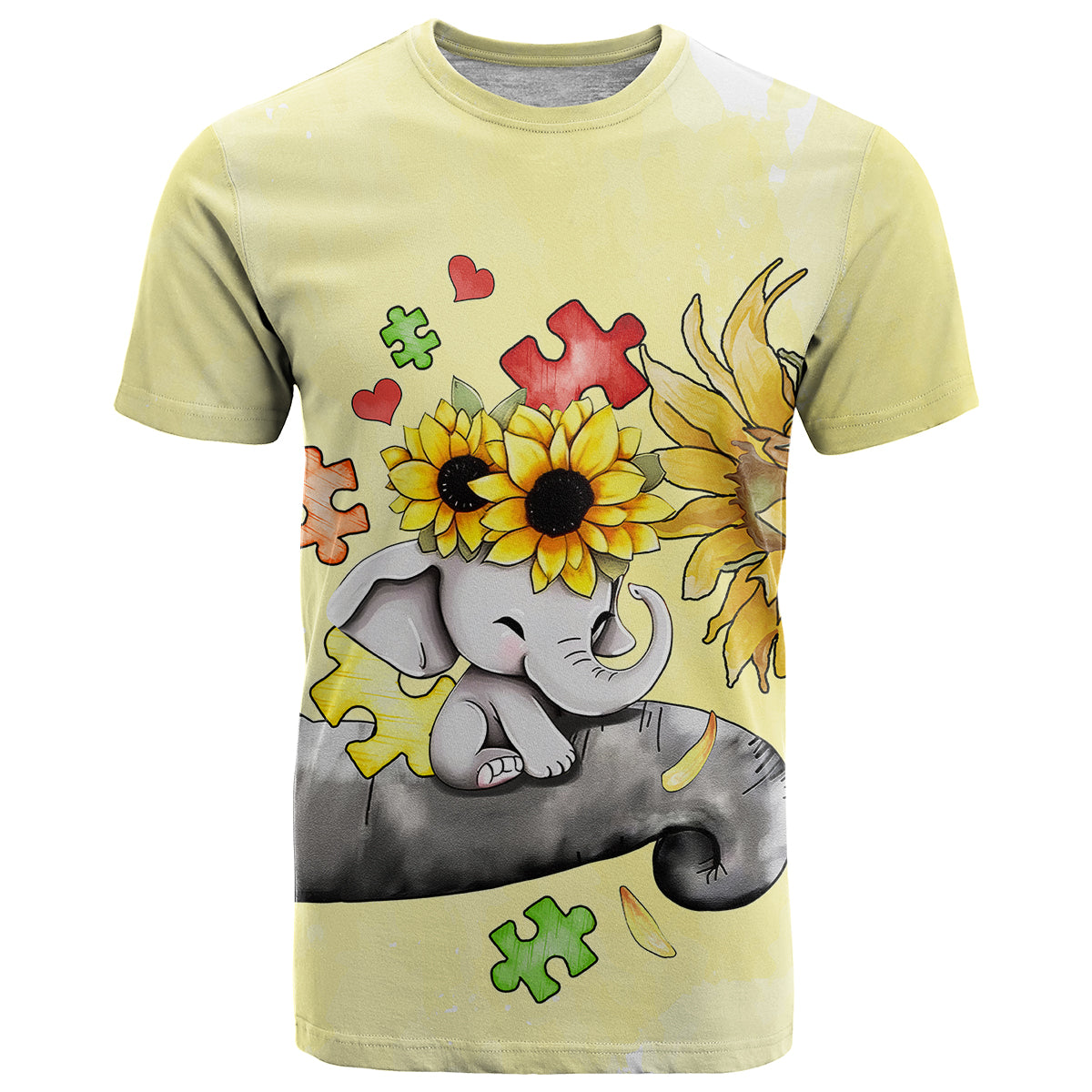 Autism Acceptance Month Elephant With Sunflower T Shirt TS07 - Wonder Print Shop