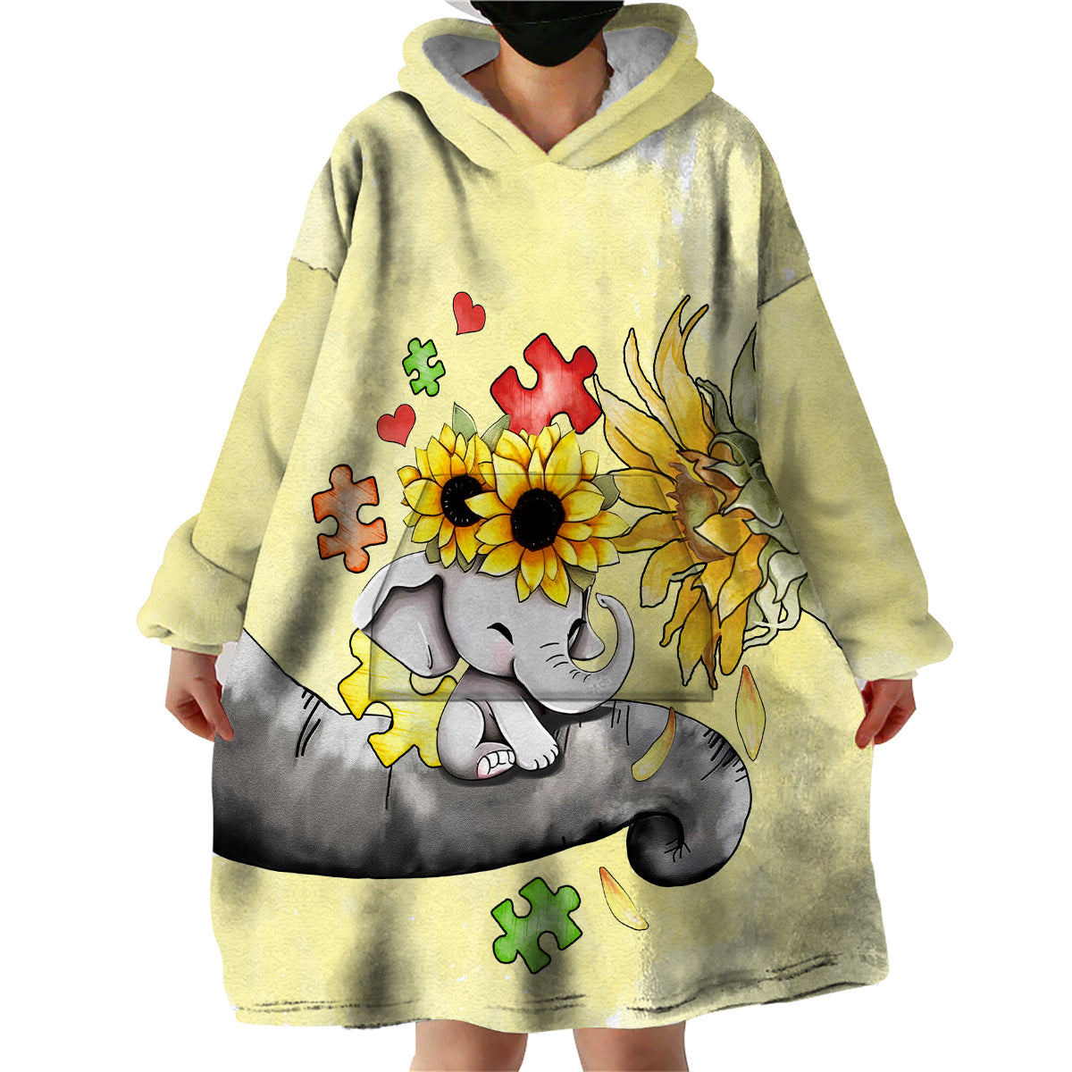 Autism Acceptance Month - Elephant With Sunflower Wearable Blanket Hoodie TS07 - Wonder Print Shop