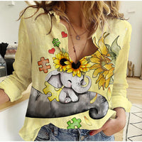 Autism Acceptance Month - Elephant With Sunflower Women Casual Shirt TS07 - Wonder Print Shop