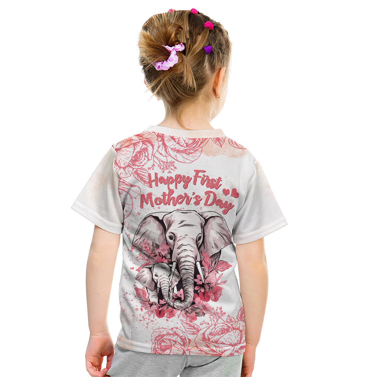 Personalised Mother's Day Elephant Mom & Baby First Mother Day Together T Shirt KID TS07 - Wonder Print Shop