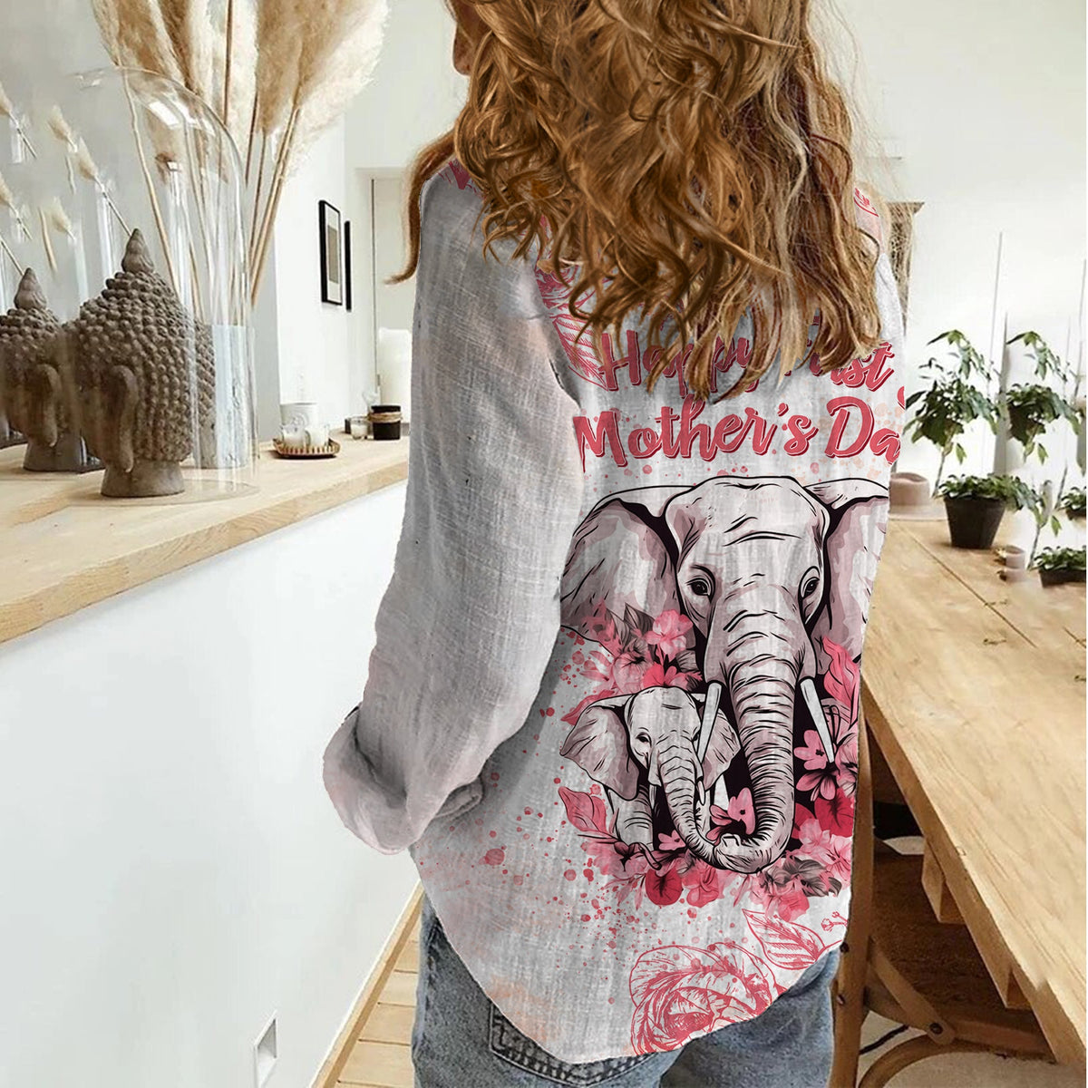 Personalised Mother's Day Elephant Mom & Baby First Mother Day Together Women Casual Shirt TS07 - Wonder Print Shop