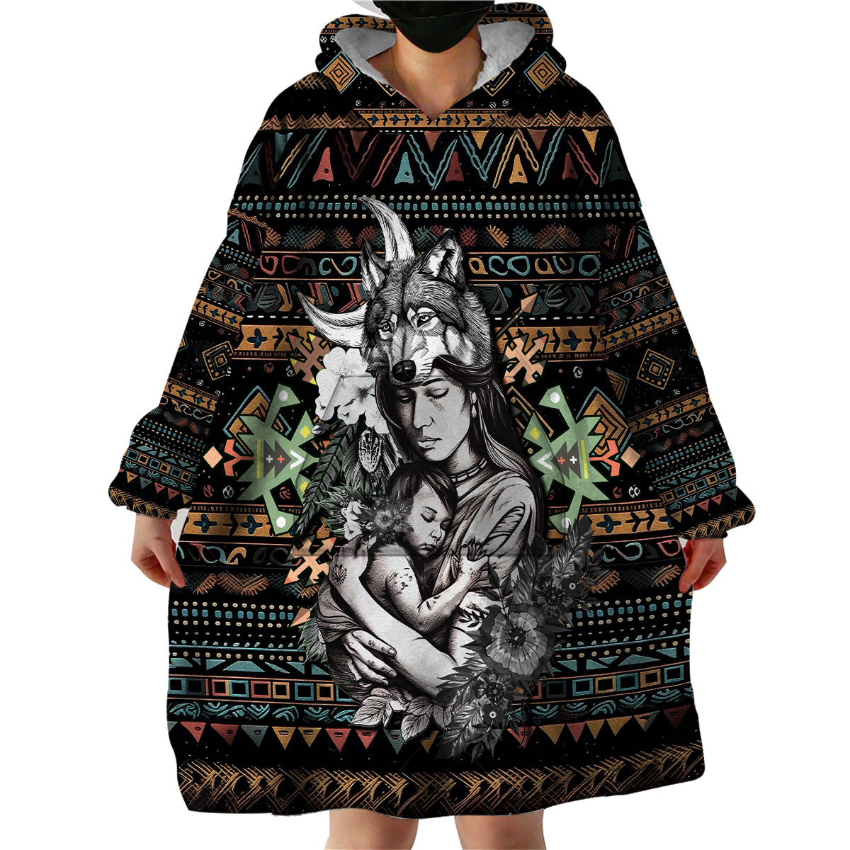 Native American Clothing - In Mother's Cradle Wearable Blanket Hoodie TS07 - Wonder Print Shop