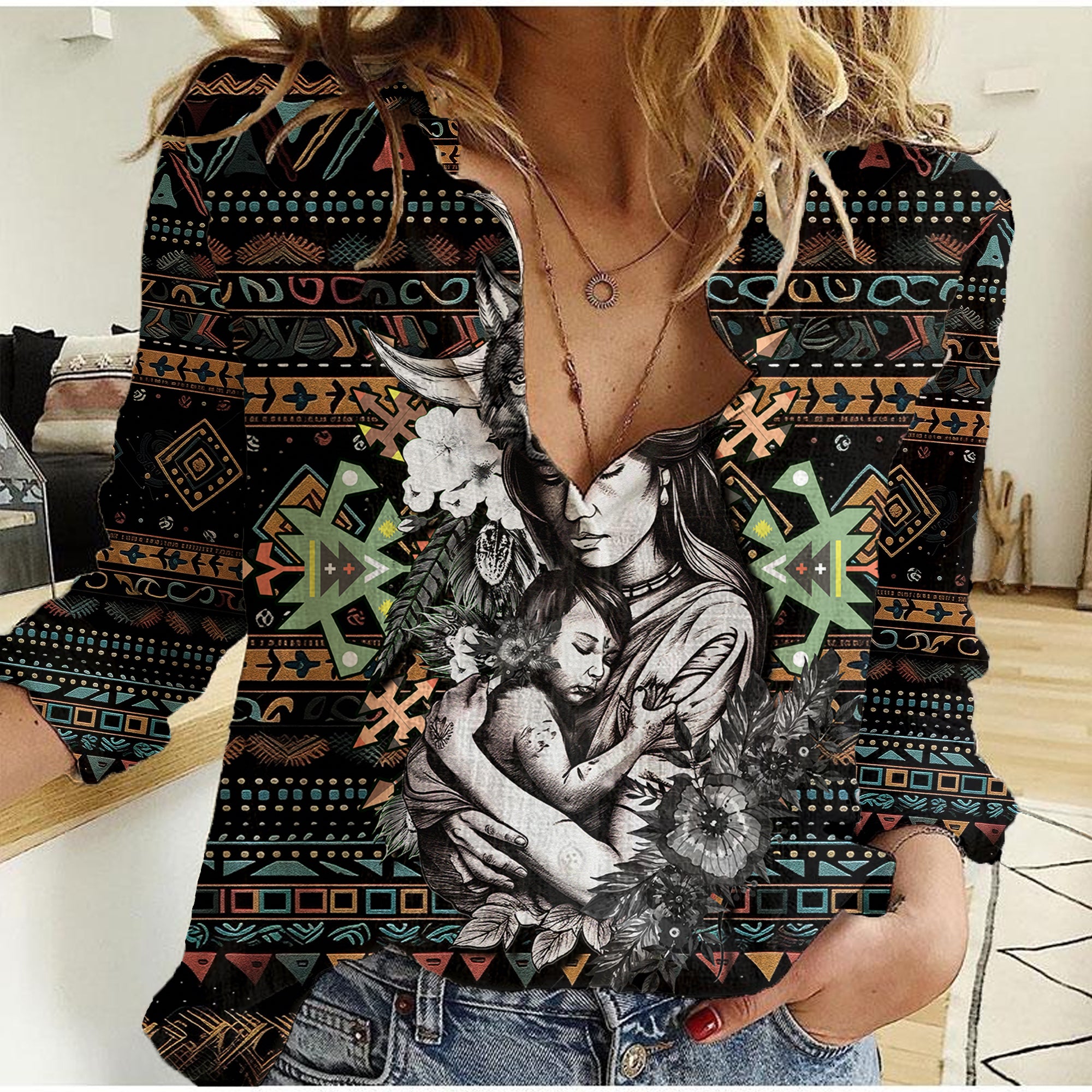 Native American Clothing - In Mother's Cradle Women Casual Shirt TS07 - Wonder Print Shop