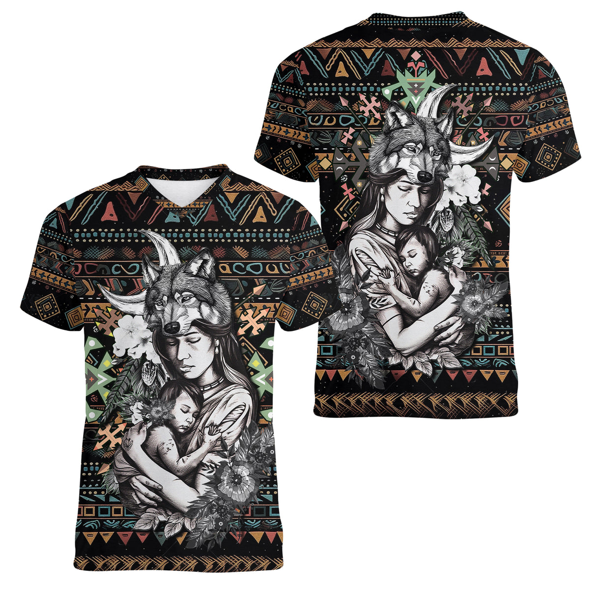 Native American Clothing - In Mother's Cradle Women V Neck T Shirt TS07 - Wonder Print Shop