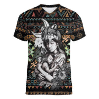 Native American Clothing - In Mother's Cradle Women V Neck T Shirt TS07 - Wonder Print Shop