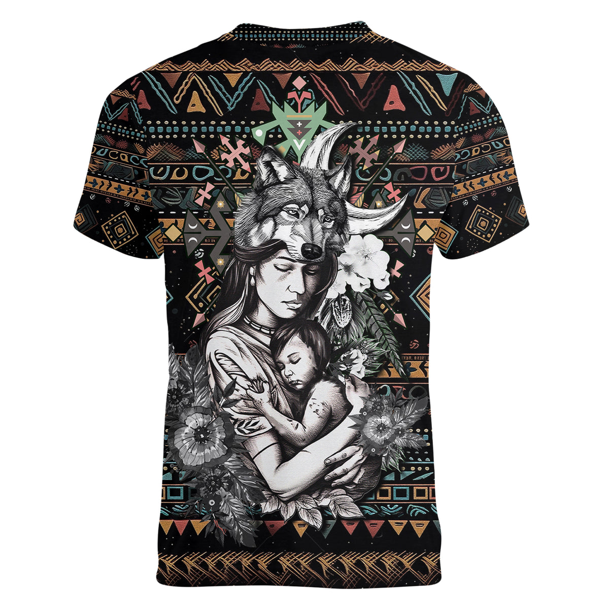 Native American Clothing - In Mother's Cradle Women V Neck T Shirt TS07 - Wonder Print Shop