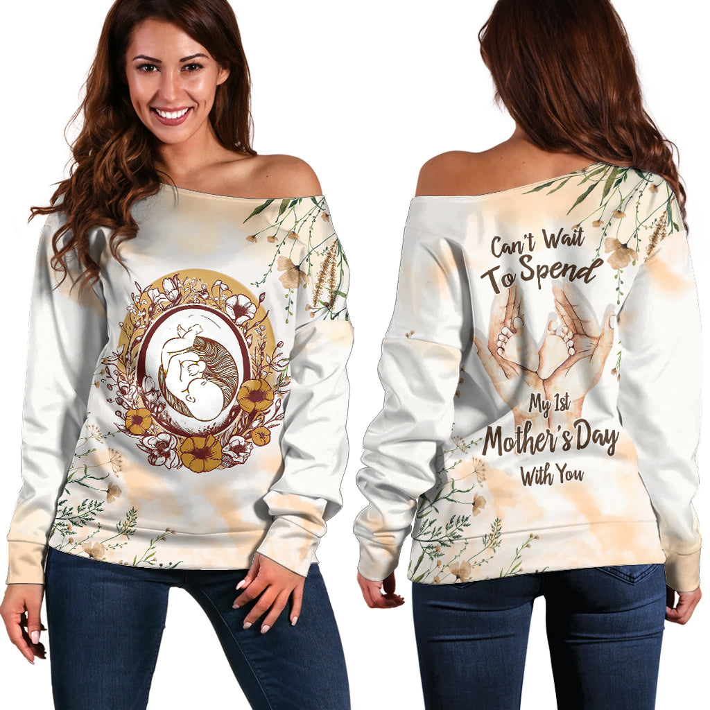 First Mother's Day - Expecting Mom With Baby Off Shoulder Sweater TS07 - Wonder Print Shop