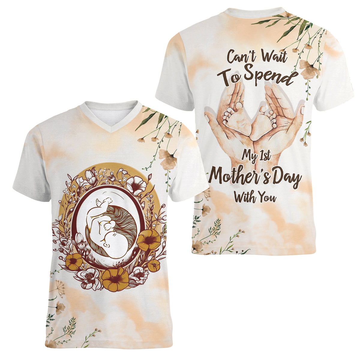 First Mother's Day - Expecting Mom With Baby Women V Neck T Shirt TS07 - Wonder Print Shop