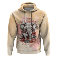 Light tan pullover hoodie, elephant and floral graphic with 'World Best Mom' text