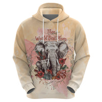 Light tan zip hoodie, centered elephant floral print and 'World Best Mom' text