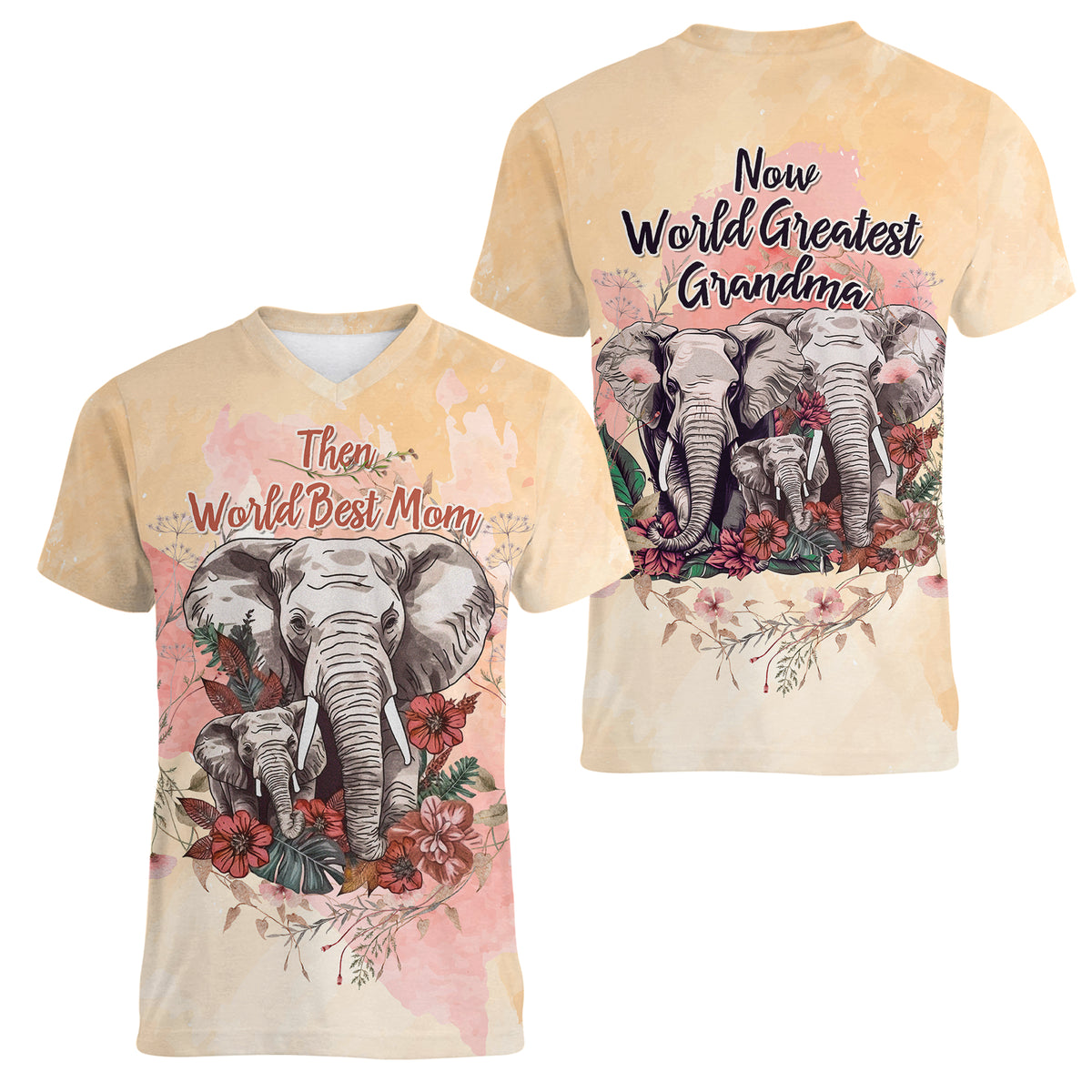 Then World Best Mom Now World Greatest Grandma - Mother's Day Women V Neck T Shirt TS07 - Wonder Print Shop