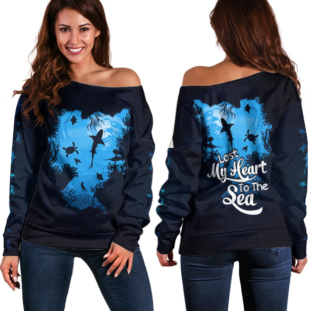 World Ocean Day Off Shoulder Sweater Lost My Heart To The Sea TS07 - Wonder Print Shop