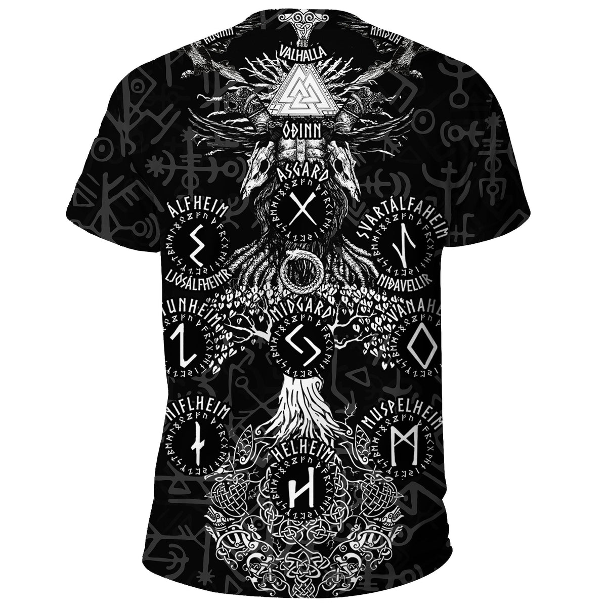Viking T Shirt Odin Tree Runes RLT12 - Wonder Print Shop
