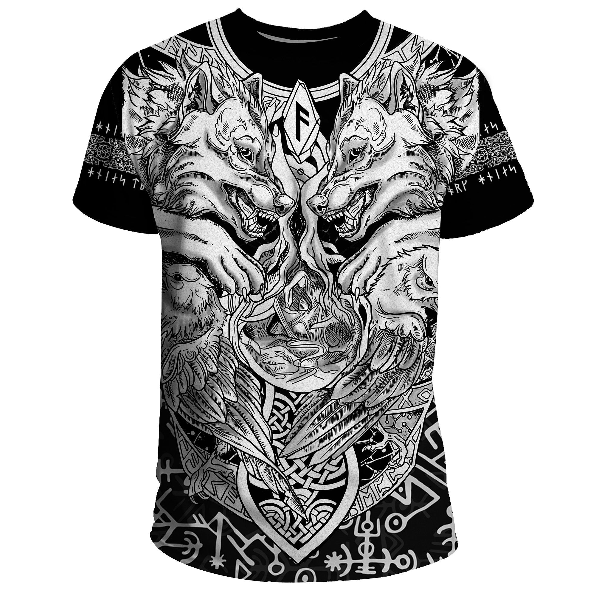 Viking T Shirt Wolf and Raven Special RLT12 - Wonder Print Shop