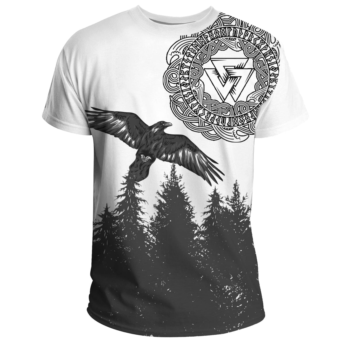 Viking Raven and Wolf In Pine Forest T Shirt RLT12 - Wonder Print Shop