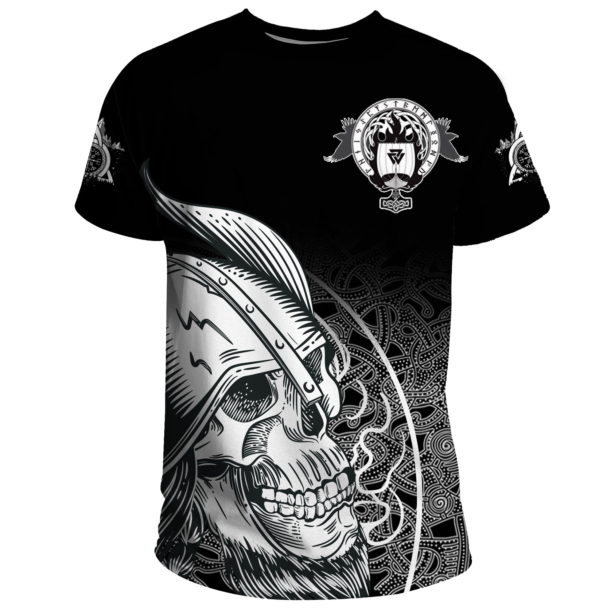 Skull Viking T Shirt Ornate Pattern RLT12 - Wonder Print Shop