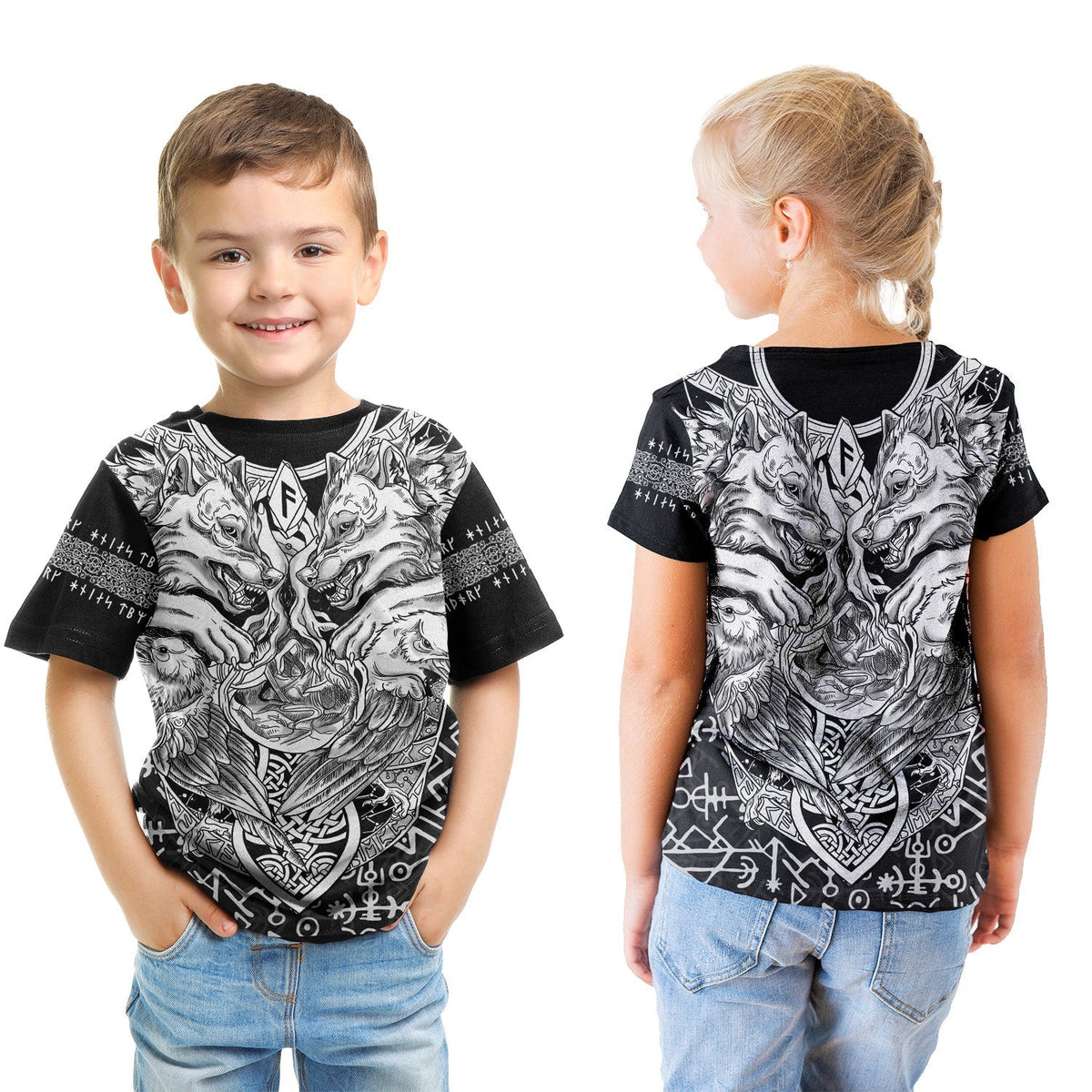 Viking T shirt Kid - Wolf and Raven Special RLT12 - Wonder Print Shop
