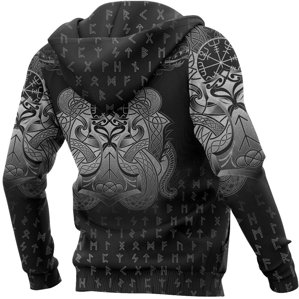 Viking Hoodie Vegvisir Mjolnir and Dragon Norse Tattoo (Zip) RLT12 - Wonder Print Shop