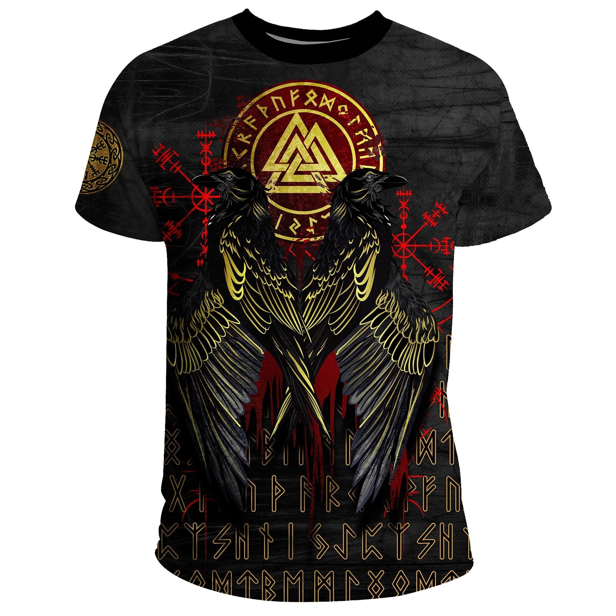 Viking T Shirt Vikings Valknut and Ravens Tattoo RLT12 - Wonder Print Shop