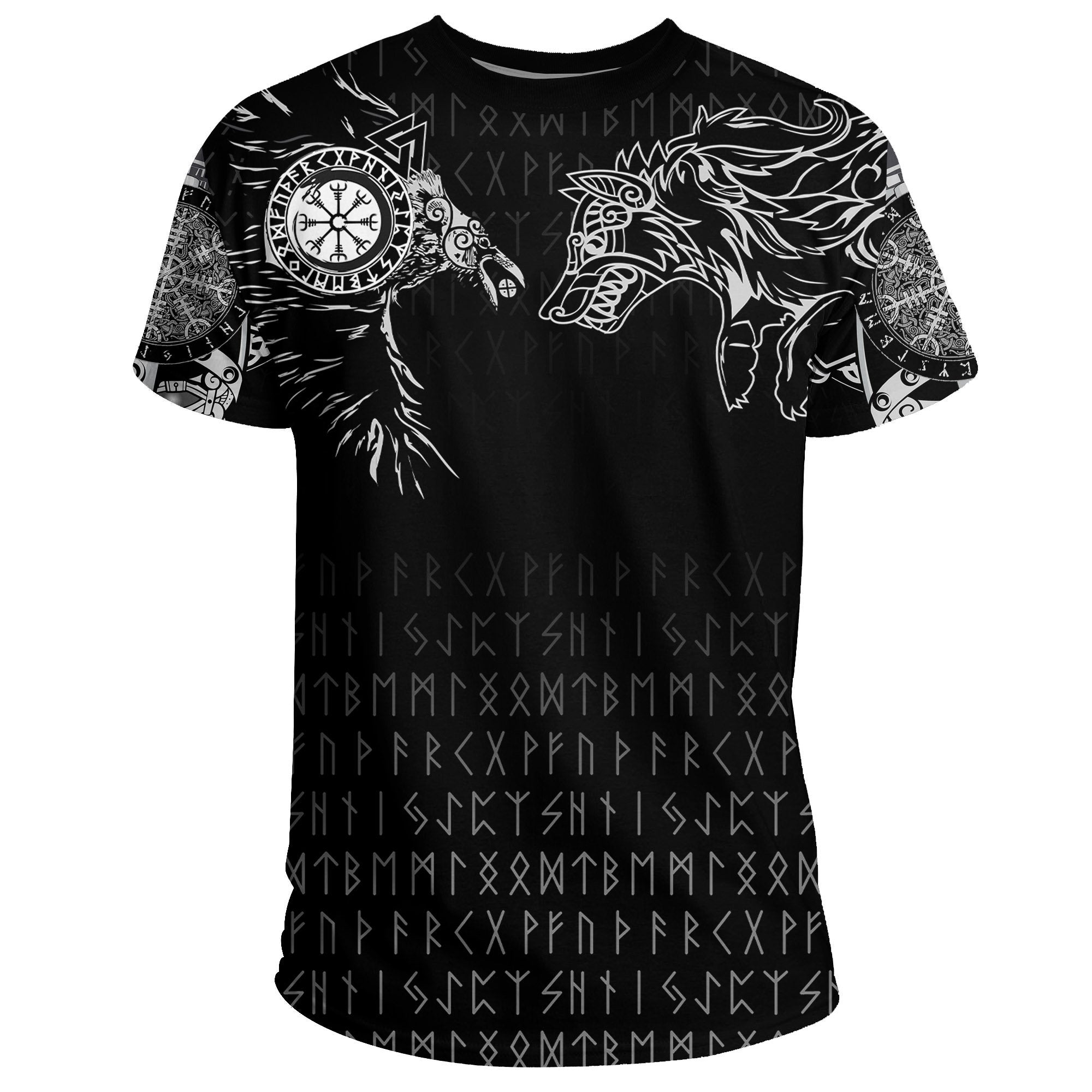 Viking T Shirt Raven and Wolf Special Tattoo RLT12 - Wonder Print Shop