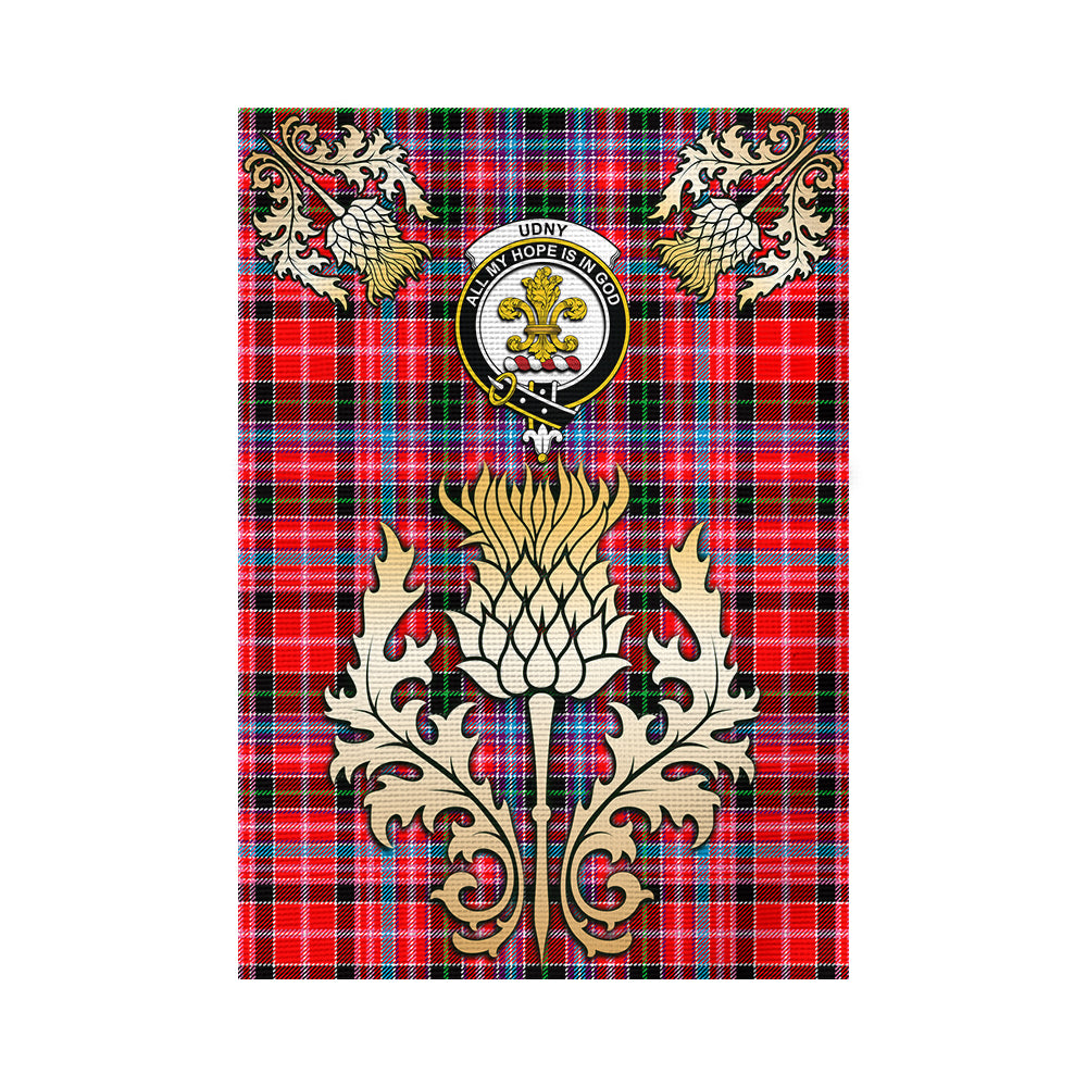 scottish-udny-clan-crest-gold-thistle-tartan-garden-flag
