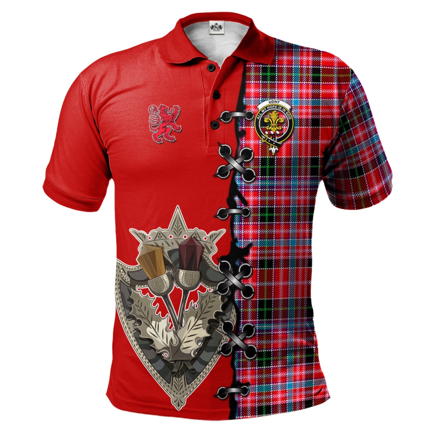 scottish-udny-clan-crest-tartan-lion-rampant-and-celtic-thistle-polo-shirt