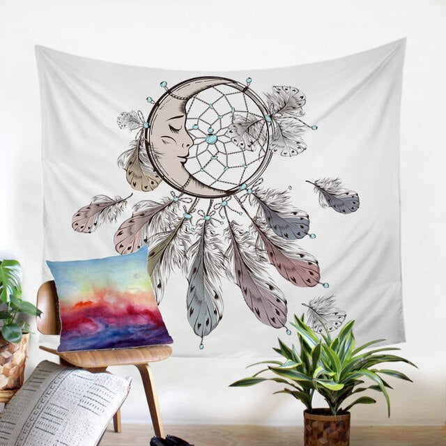 Native American Watercolor Dreamcatcher Feathers Tapestry LT10 - Wonder Print Shop
