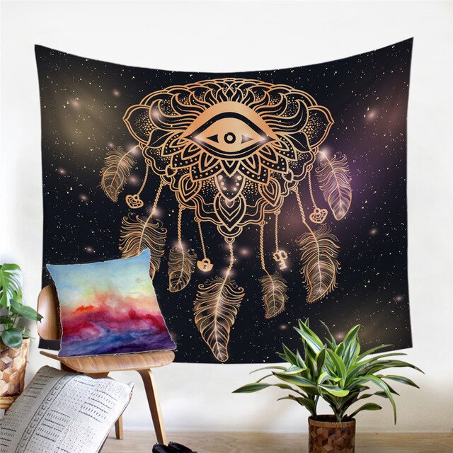 Native American Watercolor Dreamcatcher Feathers Tapestry LT10 - Wonder Print Shop