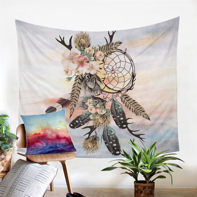 Native American Watercolor Dreamcatcher Feathers Tapestry LT10 - Wonder Print Shop