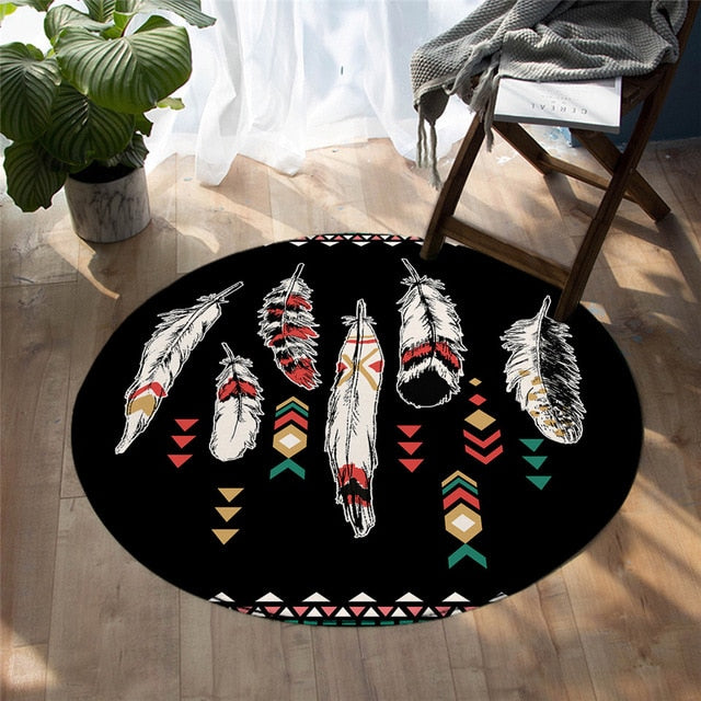 native-american-tribal-black-feather-round-carpet