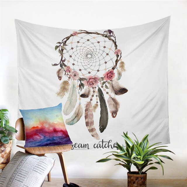 Native American Watercolor Dreamcatcher Feathers Tapestry LT10 - Wonder Print Shop