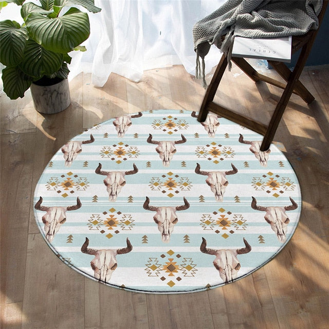 native-american-tribal-horns-flowers-dreamcatcher-round-carpet