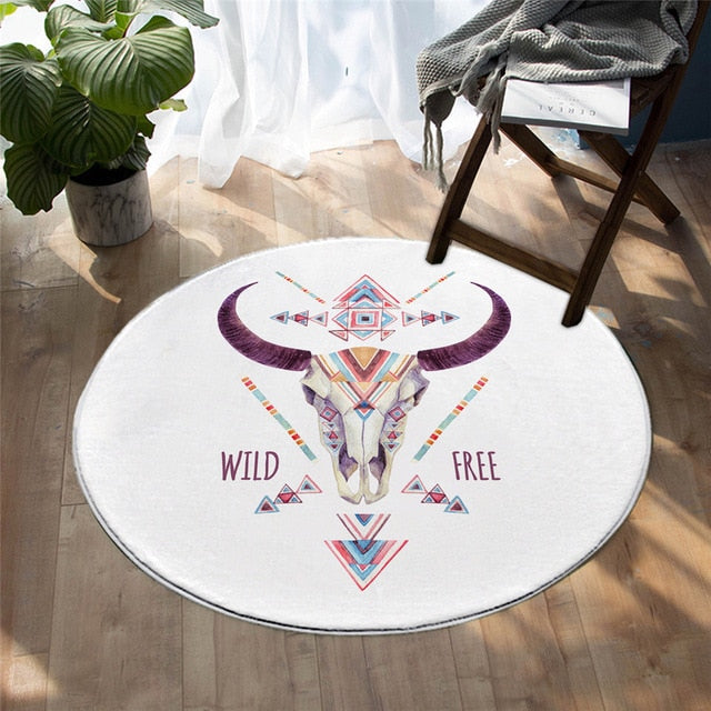 native-american-tribal-horns-flowers-dreamcatcher-round-carpet