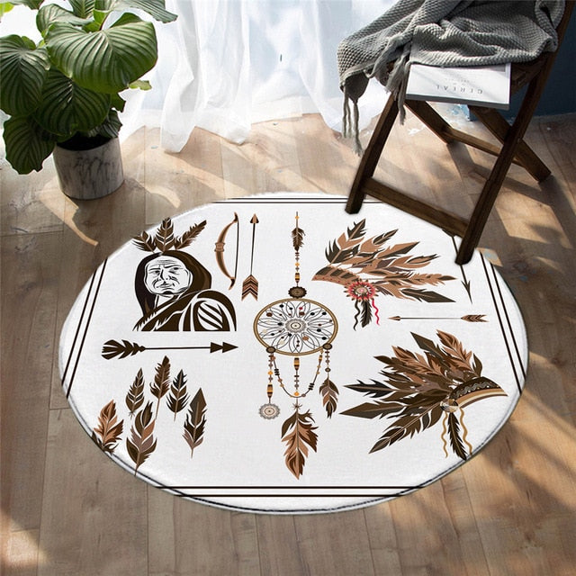 native-american-tribal-black-feather-round-carpet