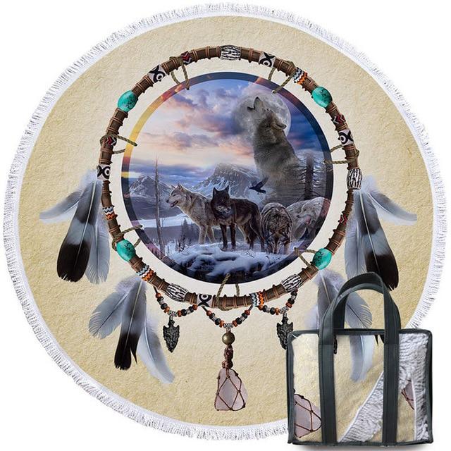 Native American Wolf Tassel Animal Dreamcatcher Beach Towel LT10 - Wonder Print Shop