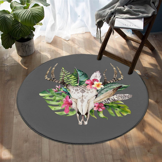 native-american-tribal-horns-flowers-dreamcatcher-round-carpet