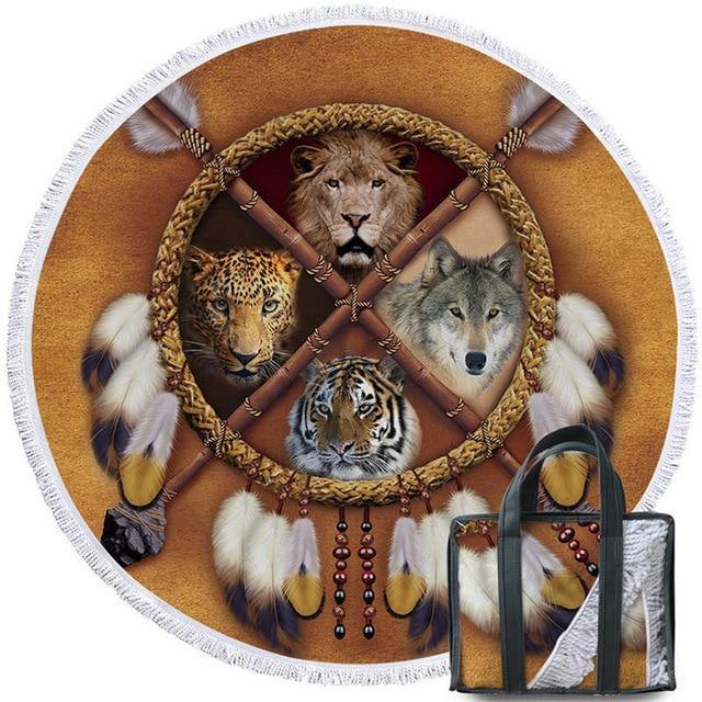 Native American Wolf Tassel Animal Dreamcatcher Beach Towel LT10 - Wonder Print Shop