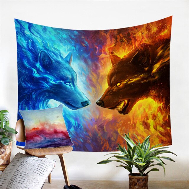 Native American Light and Dark Wolf Printed Tapestry LT10 - Wonder Print Shop