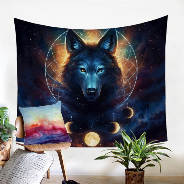 Native American Light and Dark Wolf Printed Tapestry LT10 - Wonder Print Shop