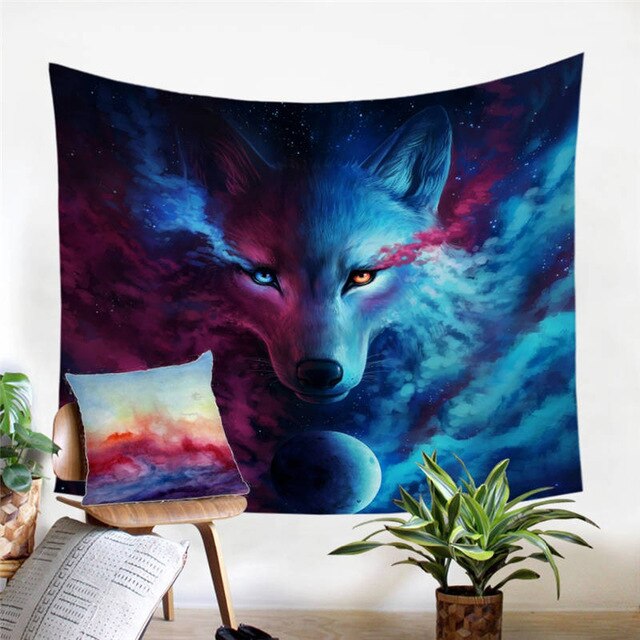 Native American Light and Dark Wolf Printed Tapestry LT10 - Wonder Print Shop