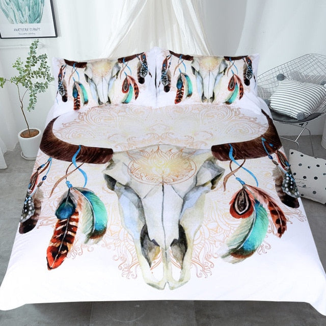 Native American Head Skull Feathers Bedding Set LT10 - Wonder Print Shop